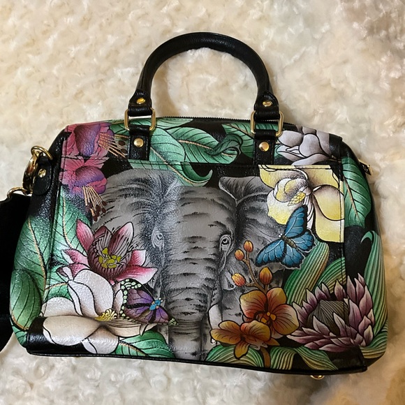 Anuschka Black Satchel with Colorful Wildlife Art - Picture 5 of 12